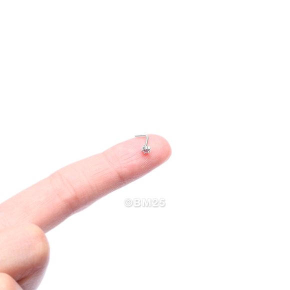 COPY - 14 Karat White Gold Studded Prong Gem Sparkle L-Shaped Nose Ring - Picture 2 of 5